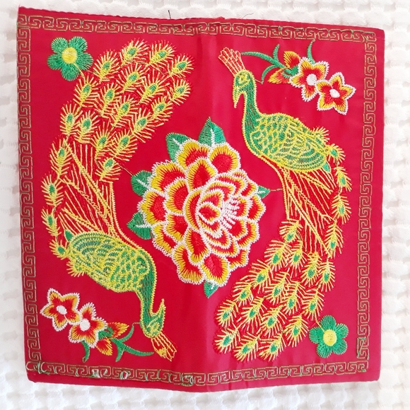 Hmong Embroidered Red Peacock Billfold Wallet - Picture 6 of 10